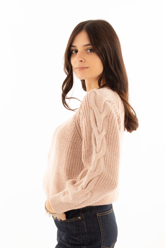 Maglionemisto alpaca con treccia Susy mix - Rosa