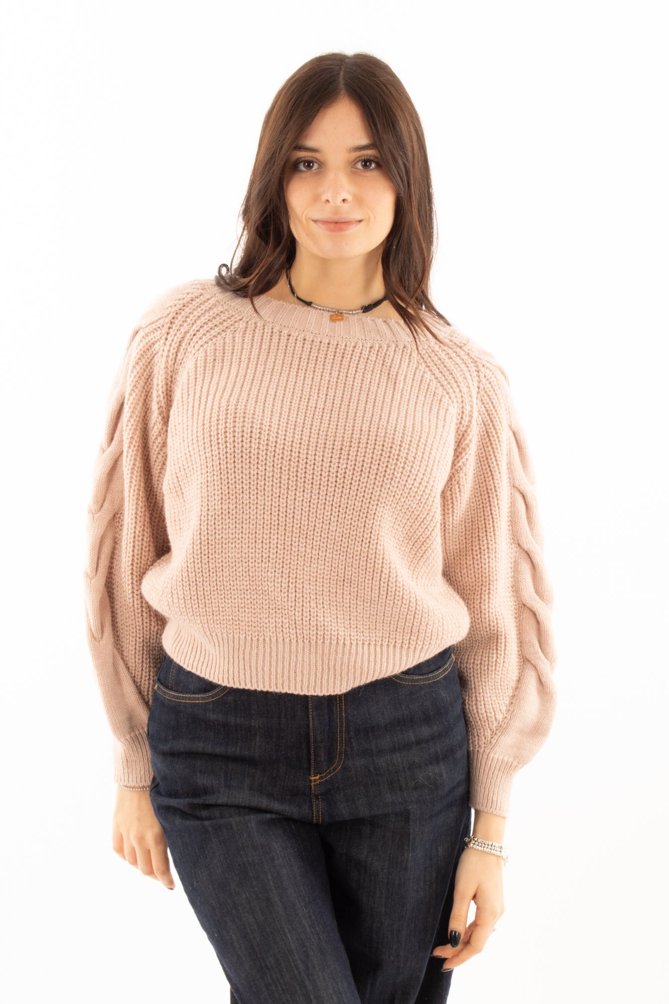 Maglionemisto alpaca con treccia Susy mix - Rosa