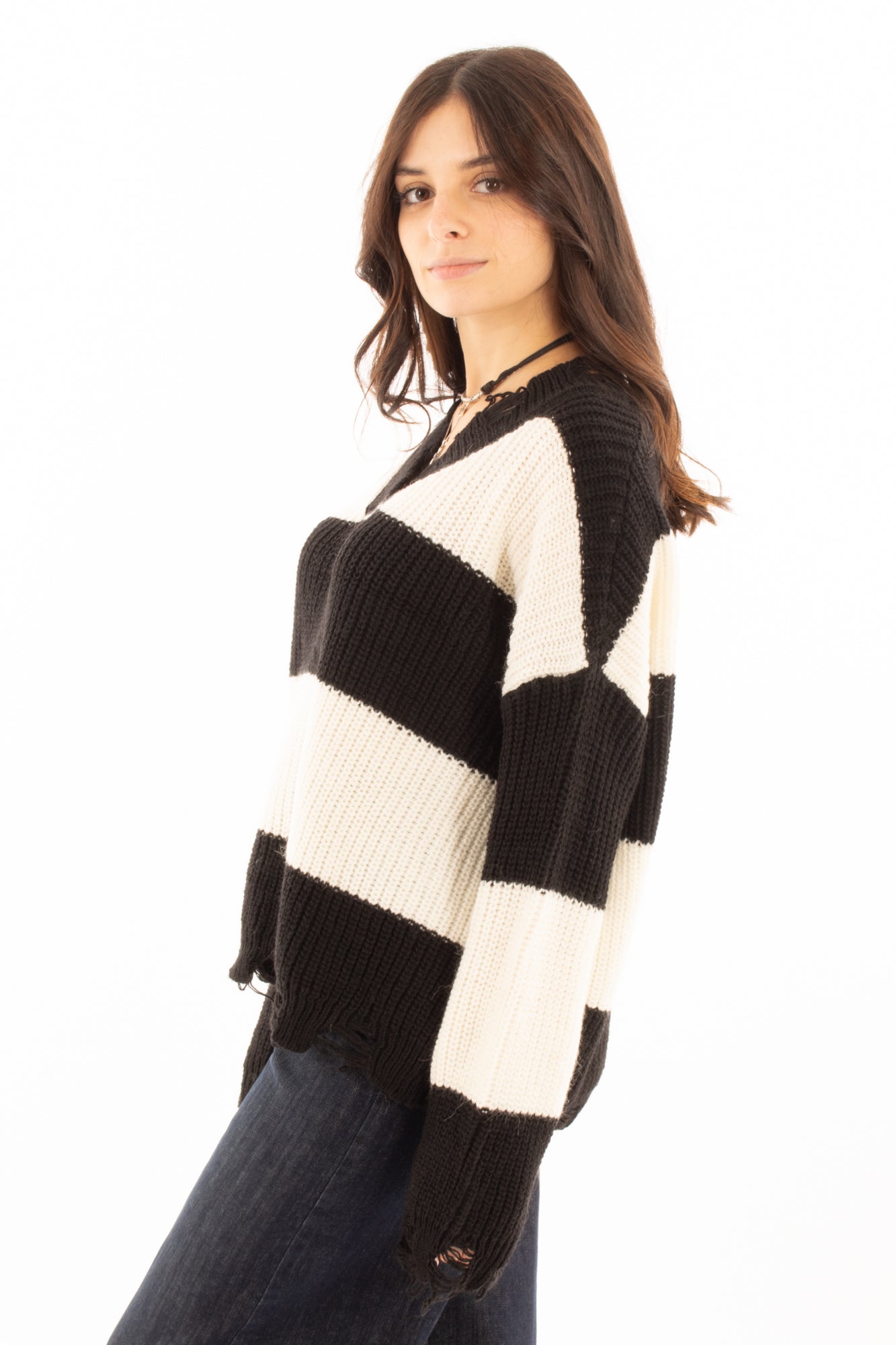 Maglione misto alpaca a v Susy mix - Nero