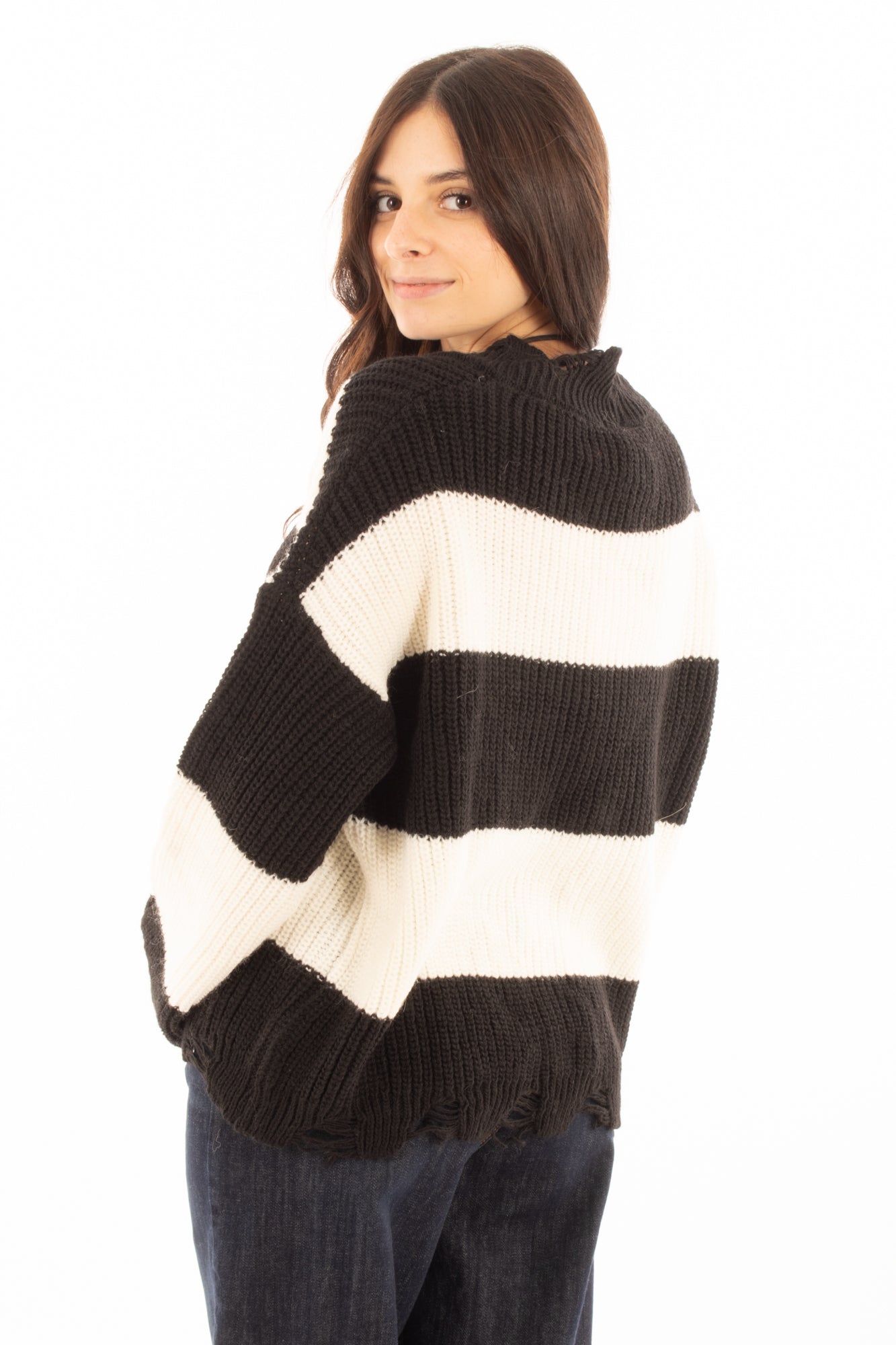 Maglione misto alpaca a v Susy mix - Nero