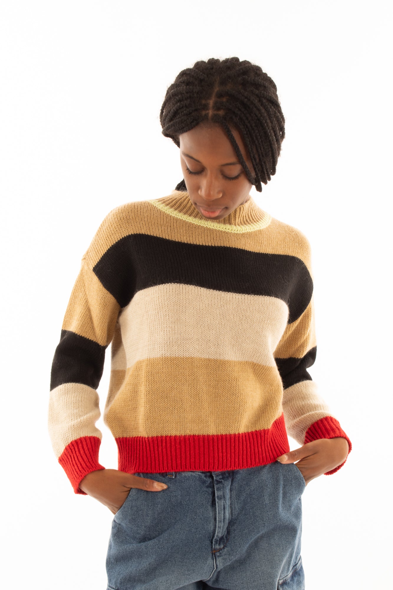 Maglione mohair corto e rigato Susy mix - Rosso