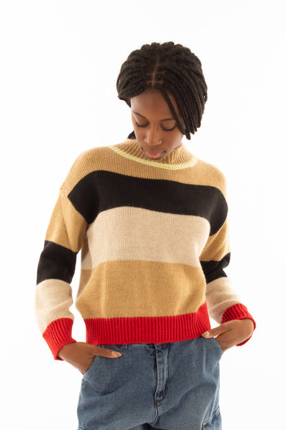 Maglione mohair corto e rigato Susy mix - Rosso