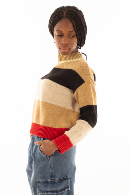 Maglione mohair corto e rigato Susy mix - Rosso