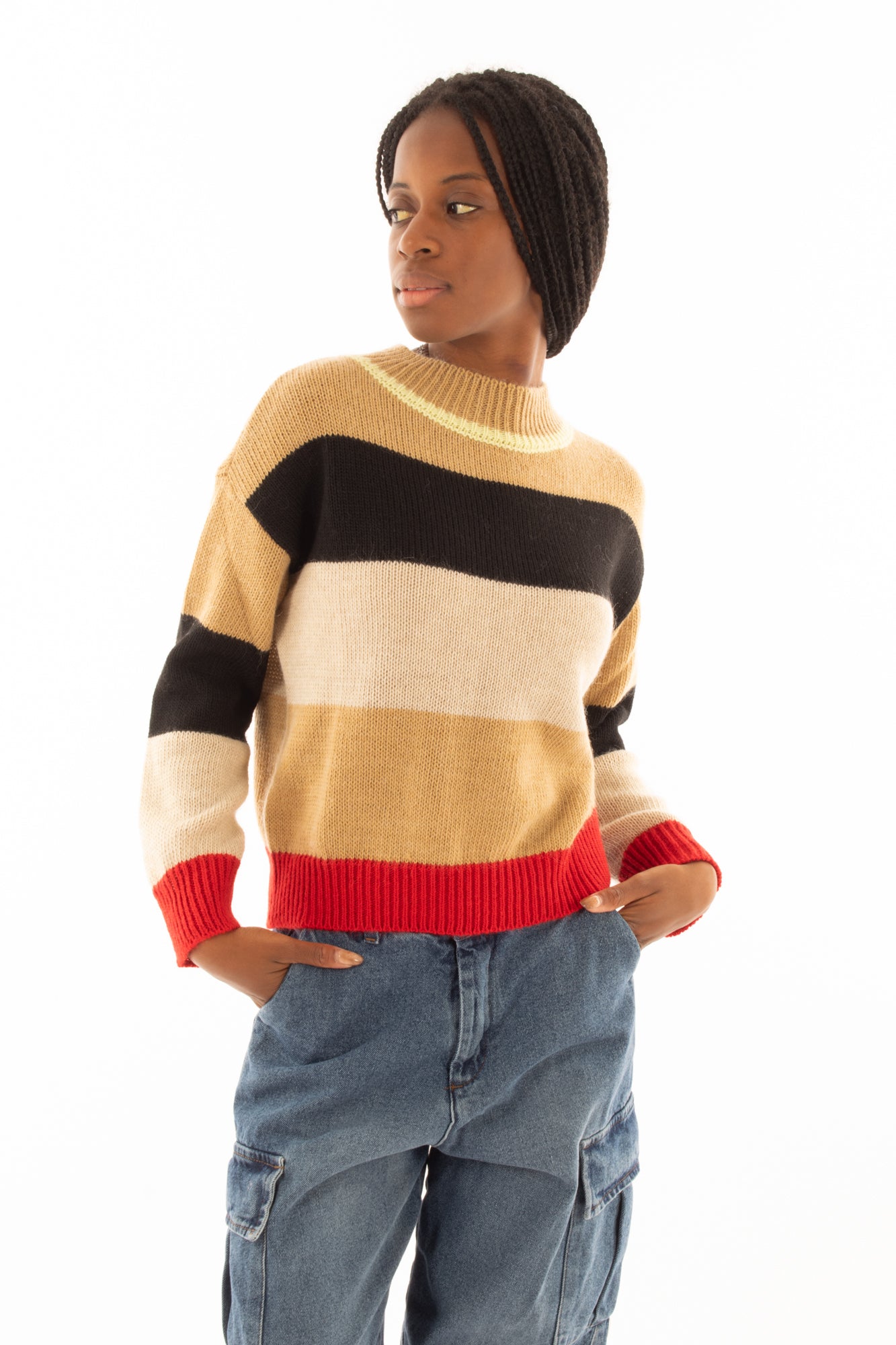 Maglione mohair corto e rigato Susy mix - Rosso