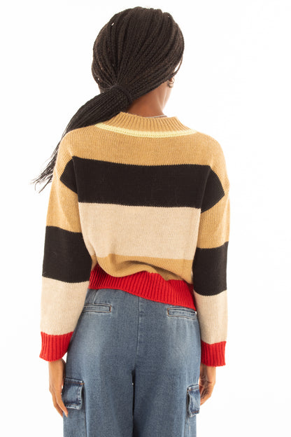 Maglione mohair corto e rigato Susy mix - Rosso