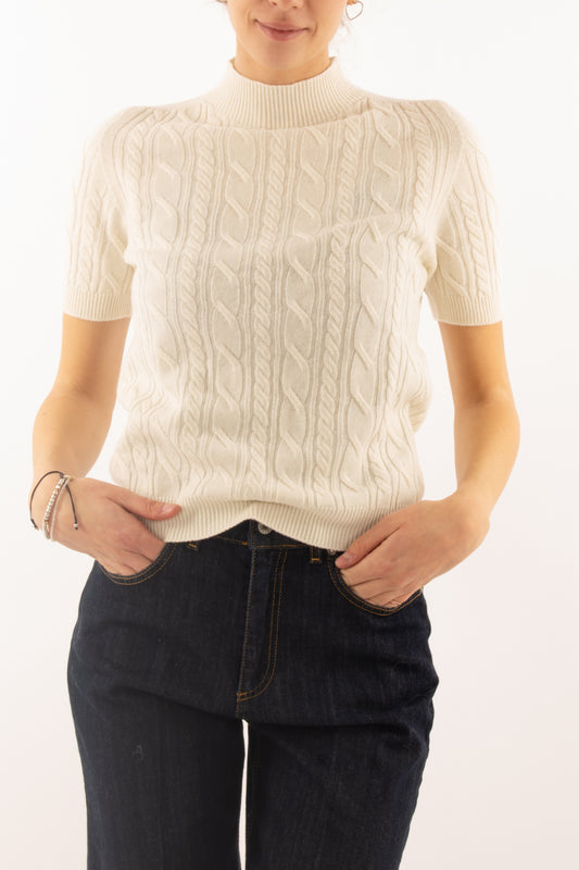 Maglione a treccia con manica corta Susy mix - Crema