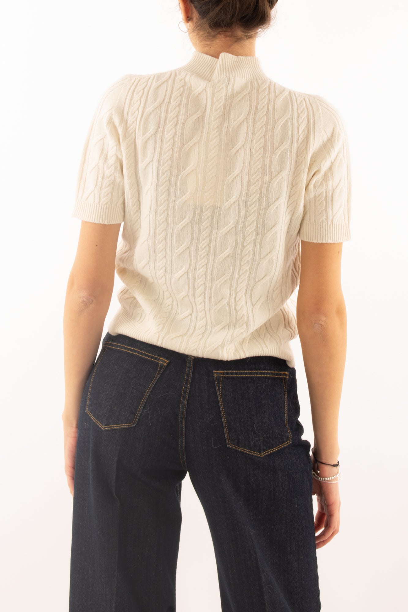 Maglione a treccia con manica corta Susy mix - Crema