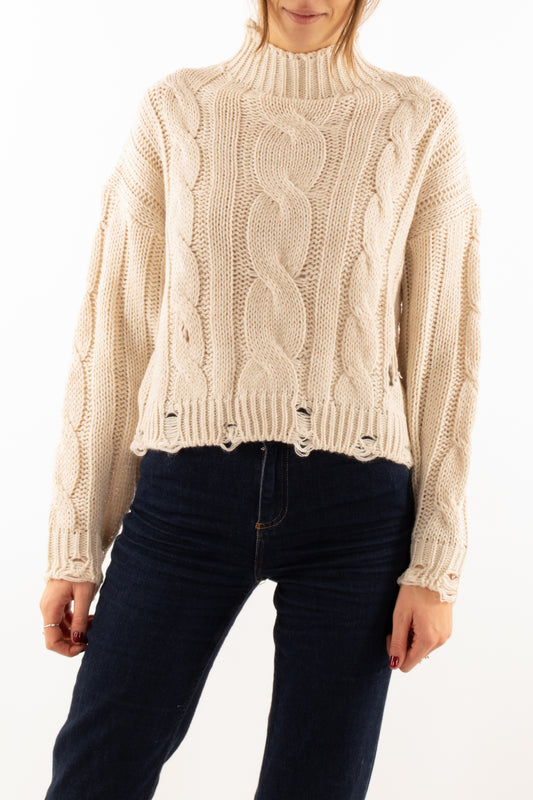 Maglione con trecce Susy mix - Crema