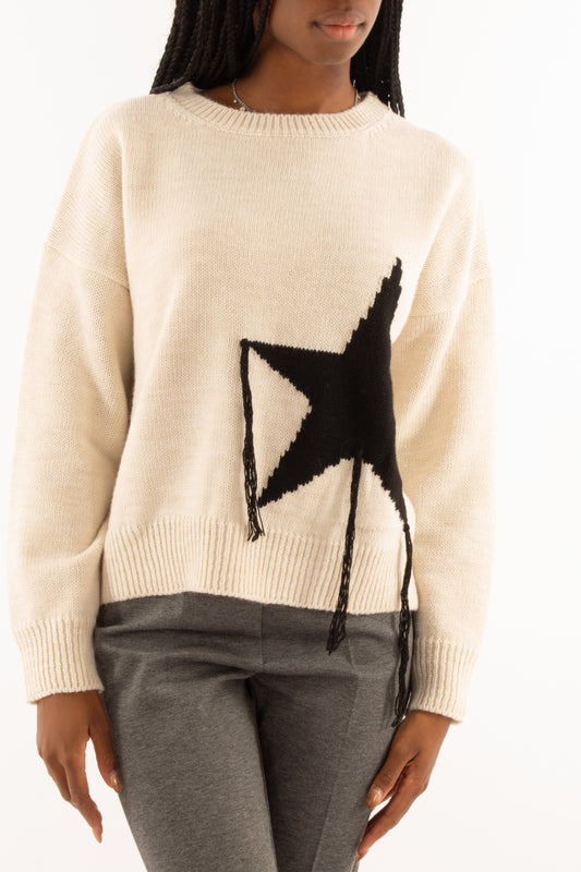 Maglione con stella e frange Susy mix Crema