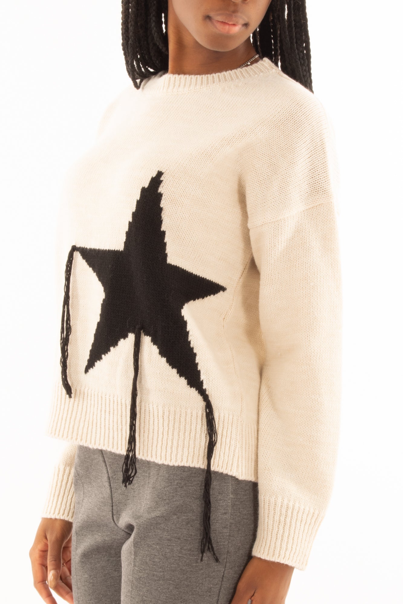 Maglione con stella e frange Susy mix Crema