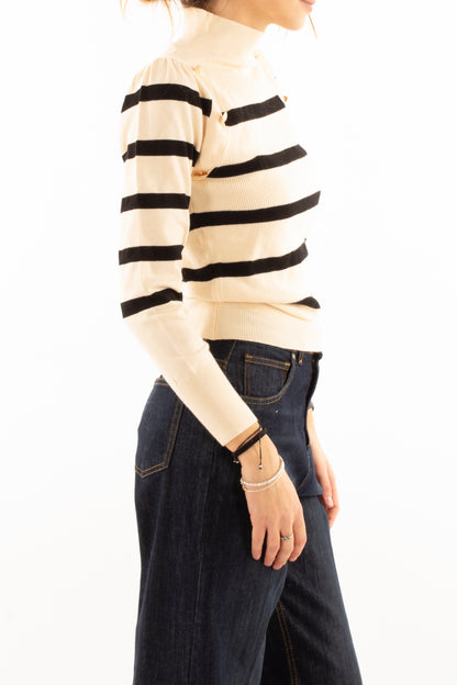 Maglione rigato con bottoni Susy mix Panna