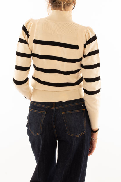 Maglione rigato con bottoni Susy mix Panna