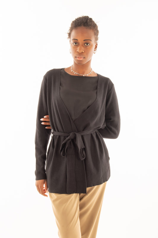 Cardigan con cinta in Viscosa Susy Mix - Nero