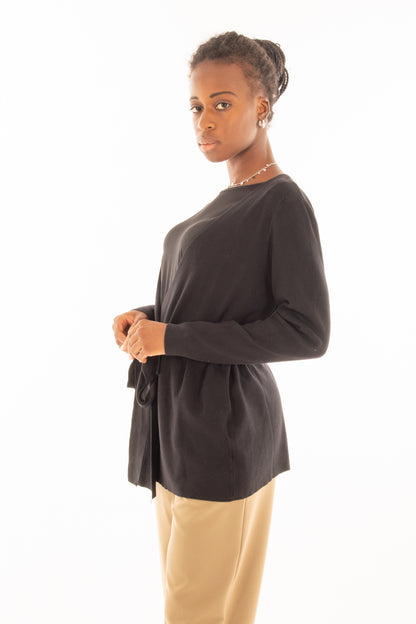 Cardigan con cinta in Viscosa Susy Mix - Nero