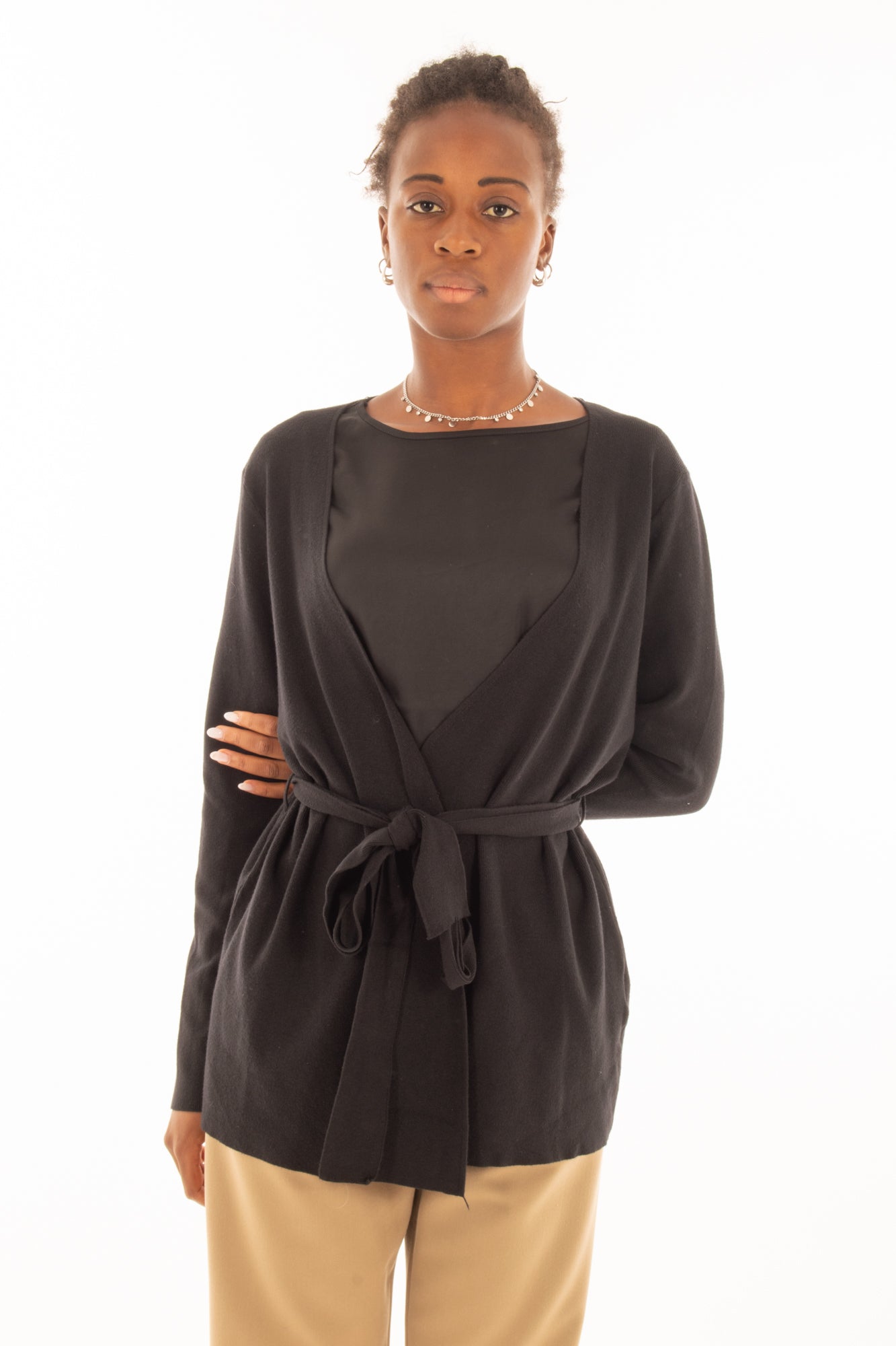 Cardigan con cinta in Viscosa Susy Mix - Nero