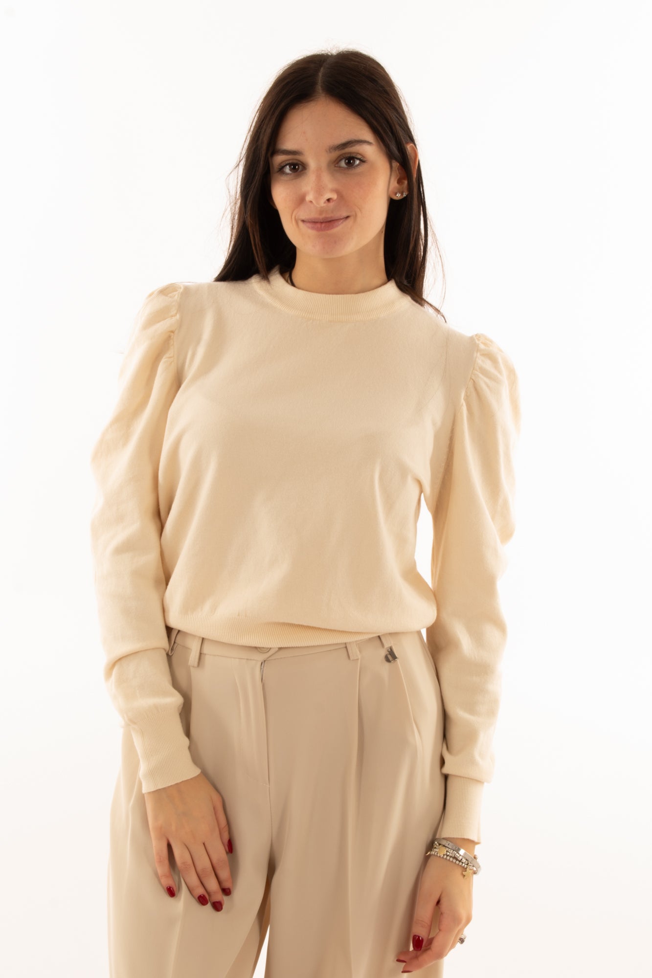 Maglia con manica a sbuffo Susy mix - Panna