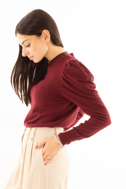 Maglia con manica a sbuffo Susy mix - Vino