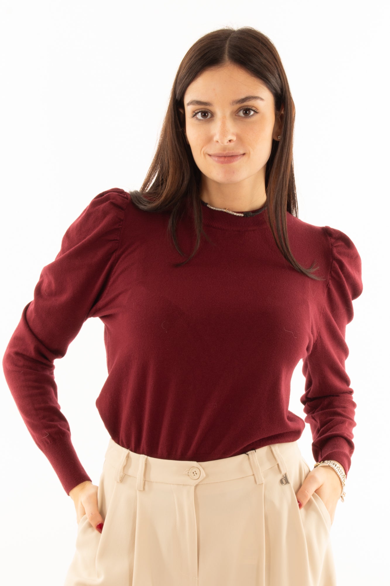 Maglia con manica a sbuffo Susy mix - Vino