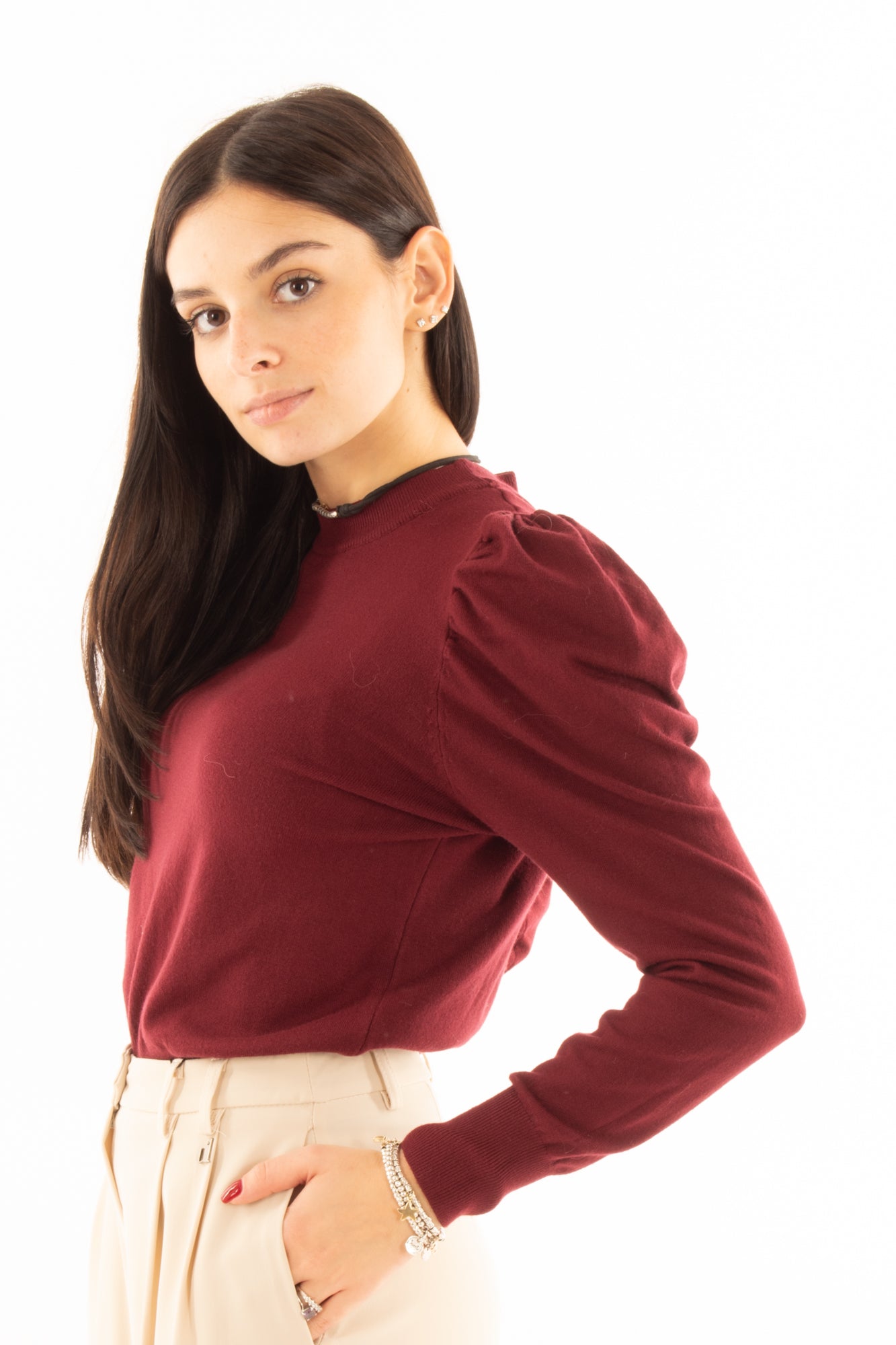 Maglia con manica a sbuffo Susy mix - Vino