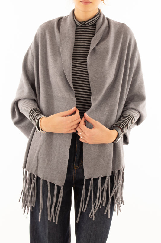 Mantella con frangie Susy mix - Grigio