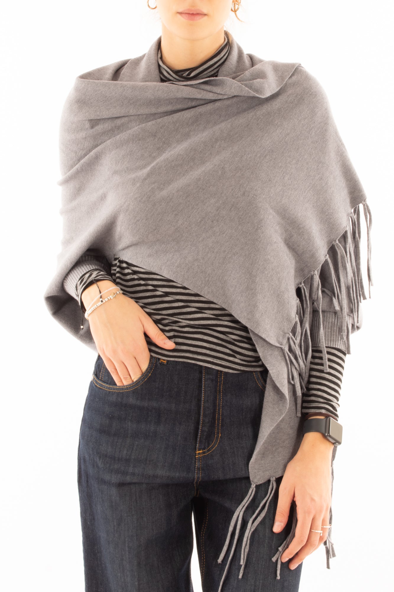 Mantella con frangie Susy mix - Grigio