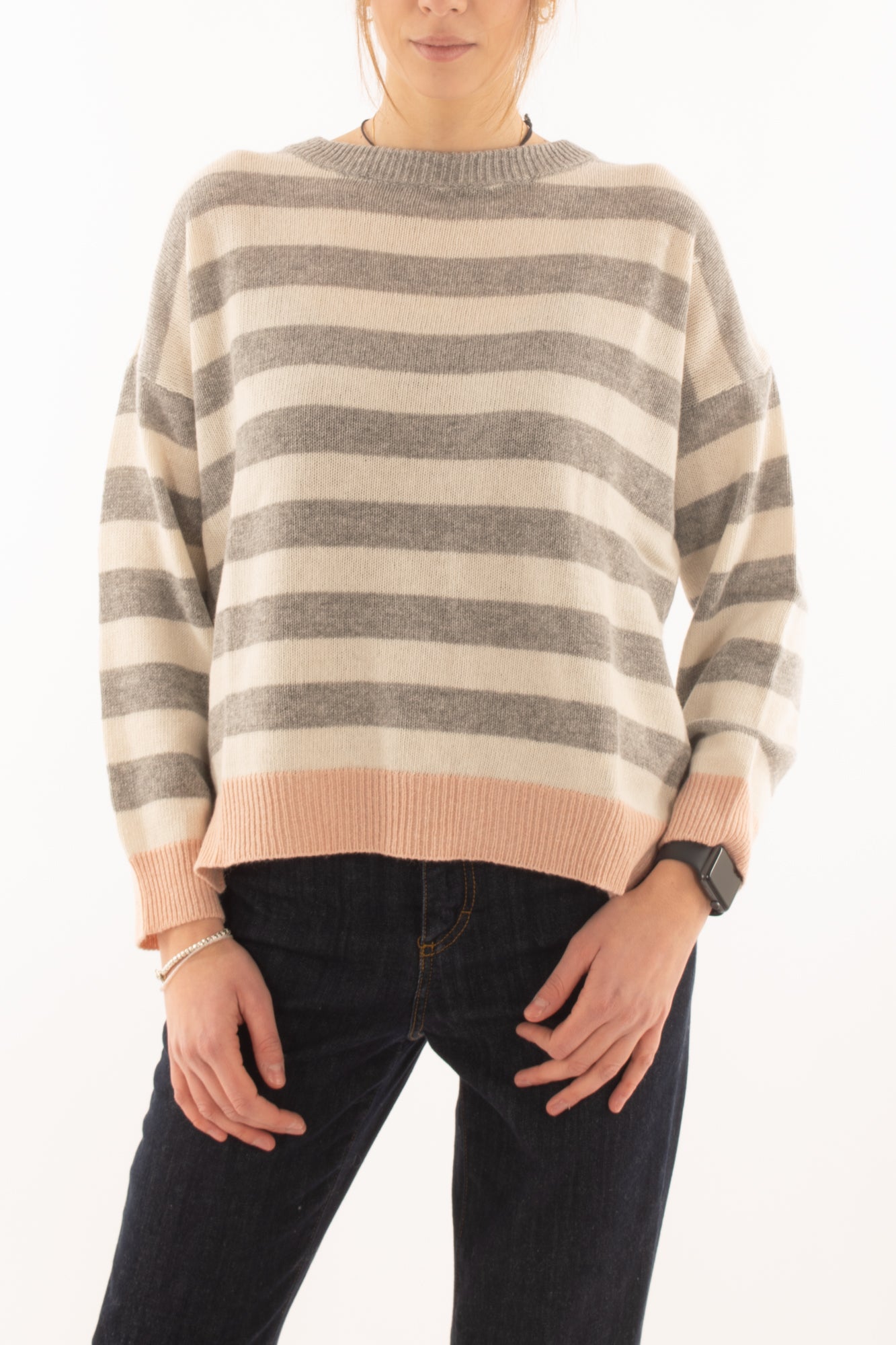 Maglione misto cachemire rigato da Donna Susy mix - Grigio