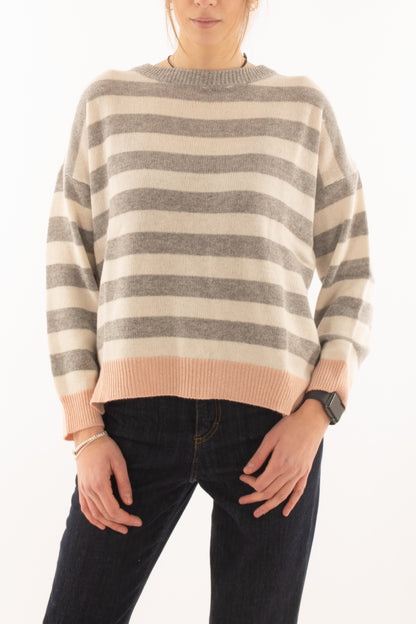 Maglione misto cachemire rigato da Donna Susy mix - Grigio
