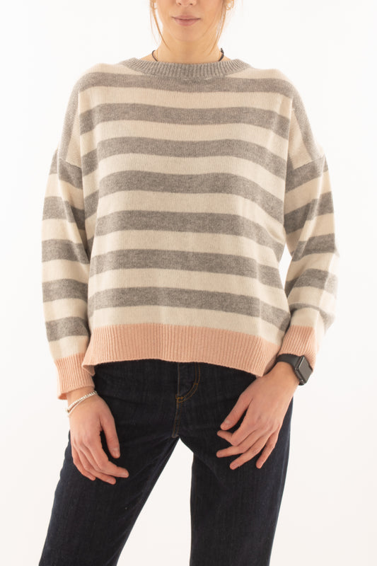 Maglione misto cachemire rigato da Donna Susy mix - Grigio