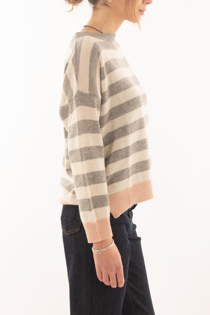 Maglione misto cachemire rigato da Donna Susy mix - Grigio