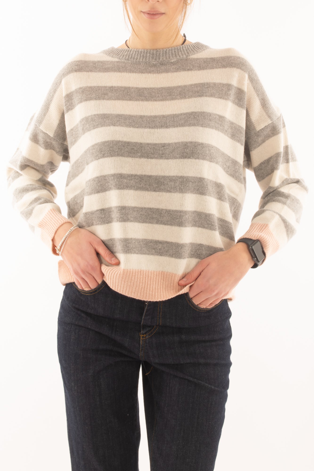 Maglione misto cachemire rigato da Donna Susy mix - Grigio