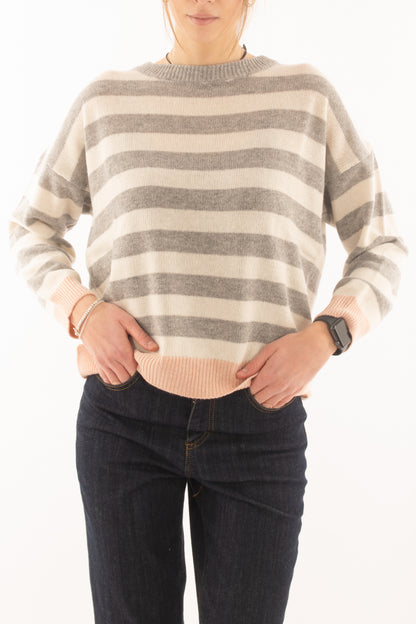 Maglione misto cachemire rigato da Donna Susy mix - Grigio