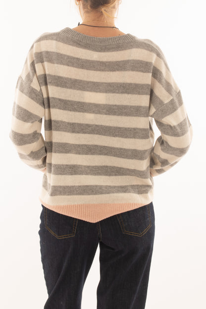 Maglione misto cachemire rigato da Donna Susy mix - Grigio