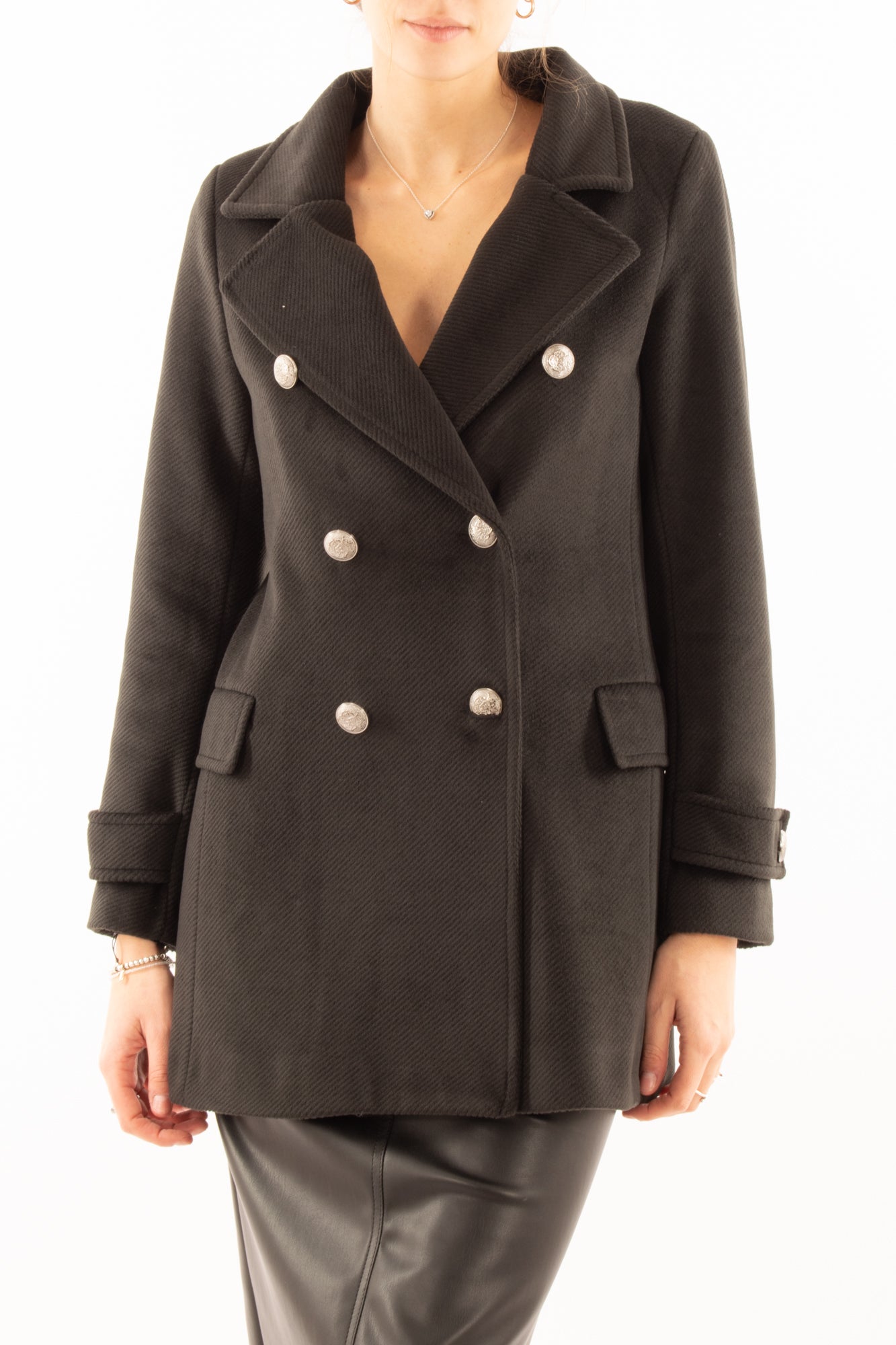 Giaccone doppio petto Susy mix -Nero