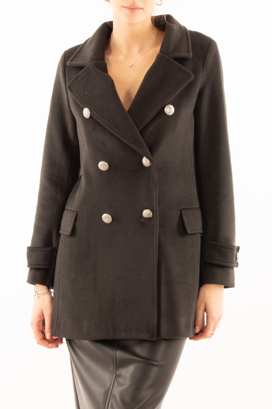 Giaccone doppio petto Susy mix -Nero