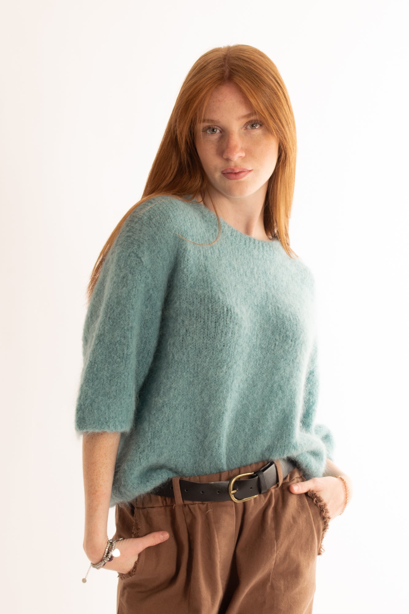 Maglione corto in mohair Susy mix Elitè - Verde acqua