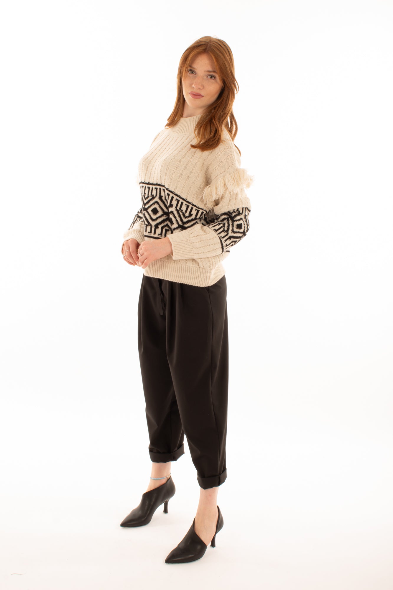 Maglione con frange e ricamo Elitè by Susy mix - Panna