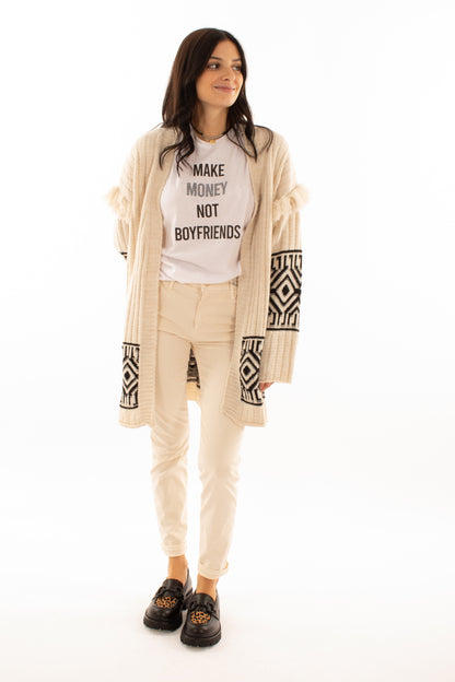 Cardigan aperto con frange Susy mix Elitè -Burro