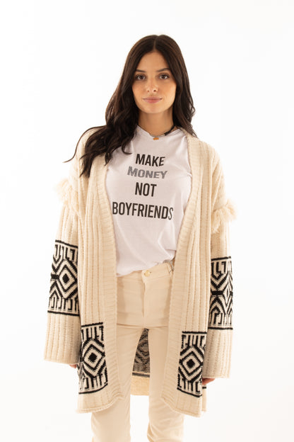 Cardigan aperto con frange Susy mix Elitè -Burro