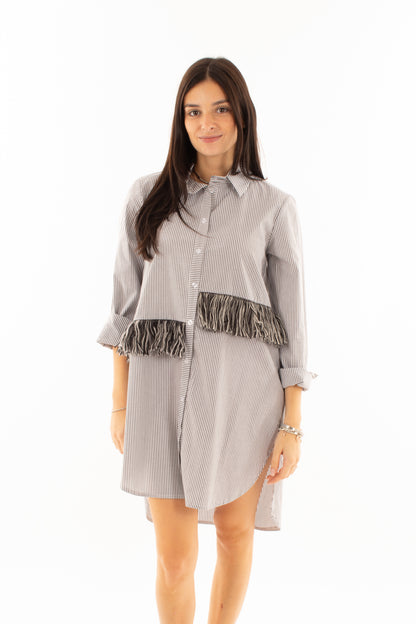 Camicia lunga con frange Susy mix - Grigio