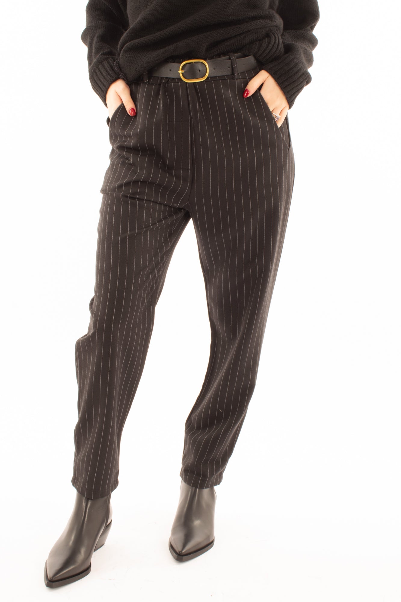 Pantalone gessato Susy mix - Nero