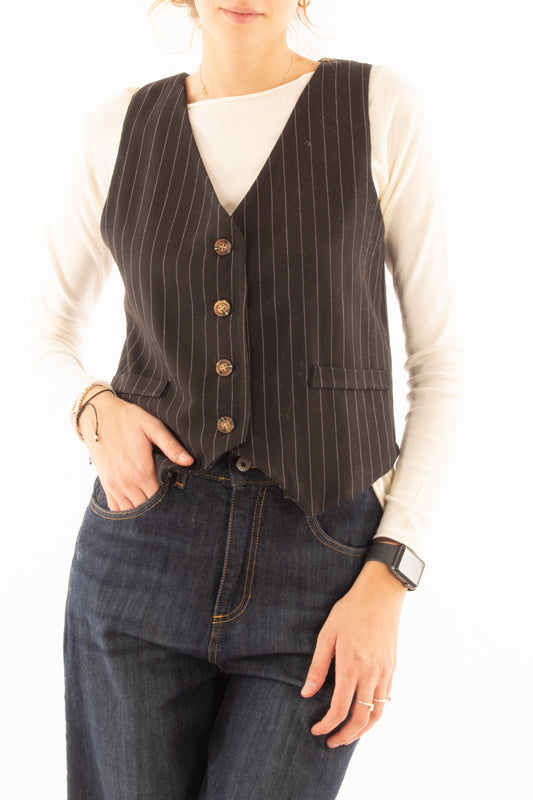 Gilet gessato Susy mix - Nero