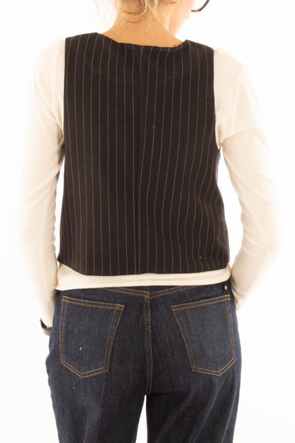 Gilet gessato Susy mix - Nero