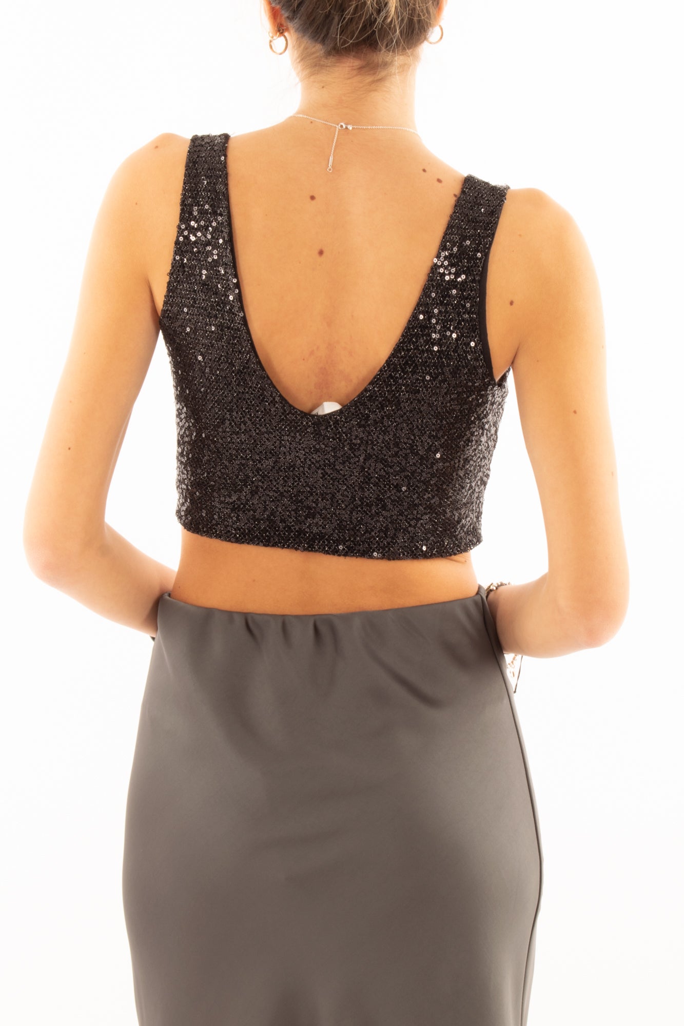 Top di paillettes Susy mix -Nero