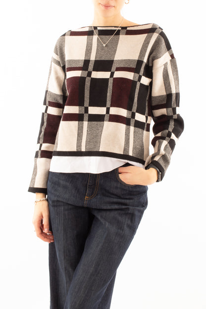 Maglione a quadri con camicia Susy mix - Nero