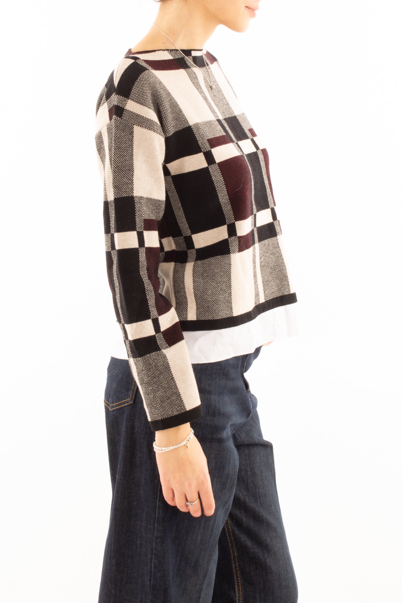 Maglione a quadri con camicia Susy mix - Nero