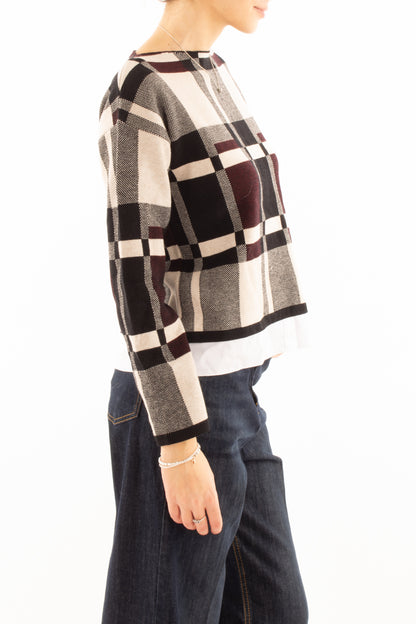 Maglione a quadri con camicia Susy mix - Nero