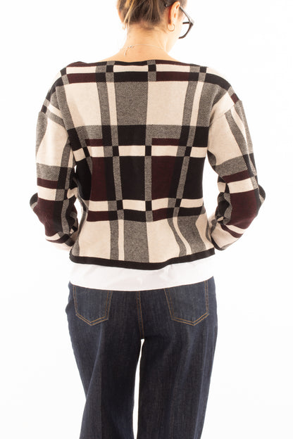 Maglione a quadri con camicia Susy mix - Nero