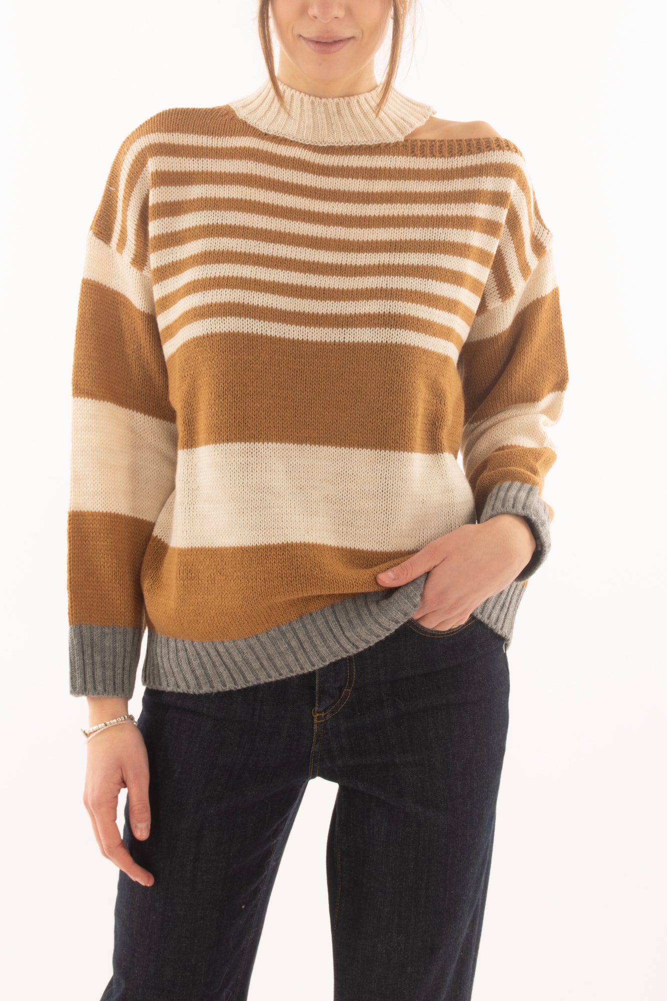 Maglione rigato da donna Susy mix -Grigio