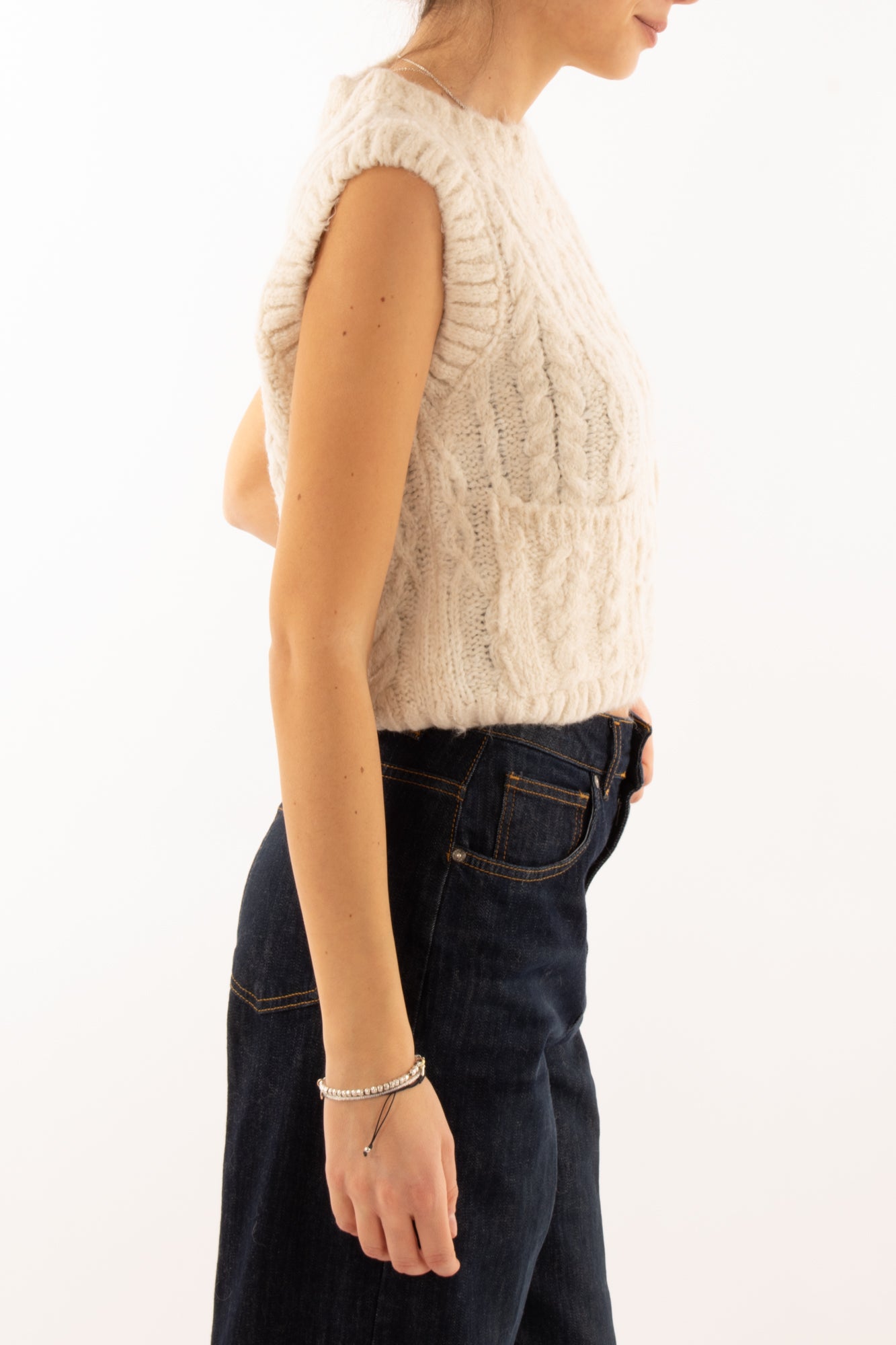 Gilet con taschine misto lana Susy mix - Crema