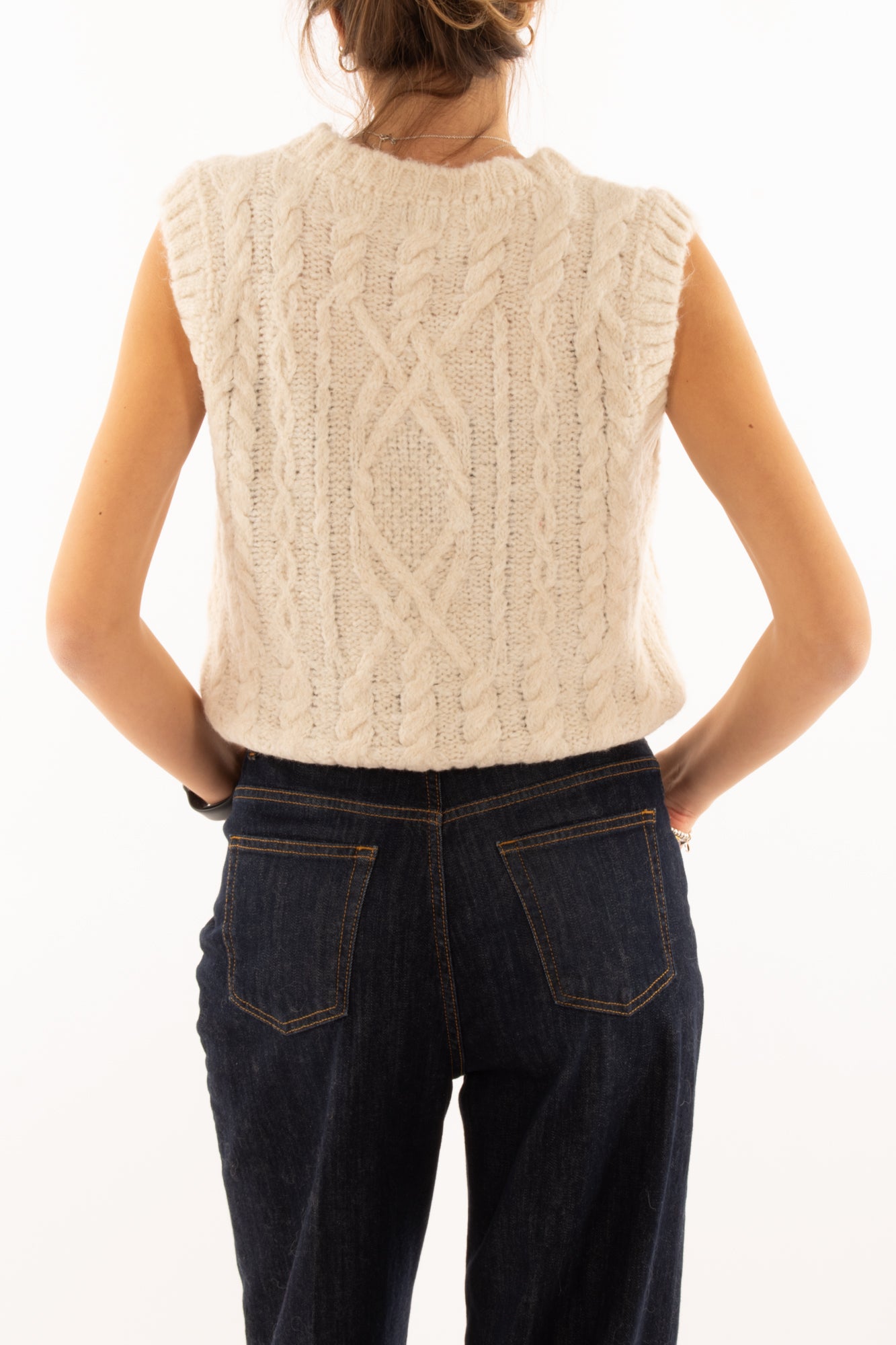 Gilet con taschine misto lana Susy mix - Crema